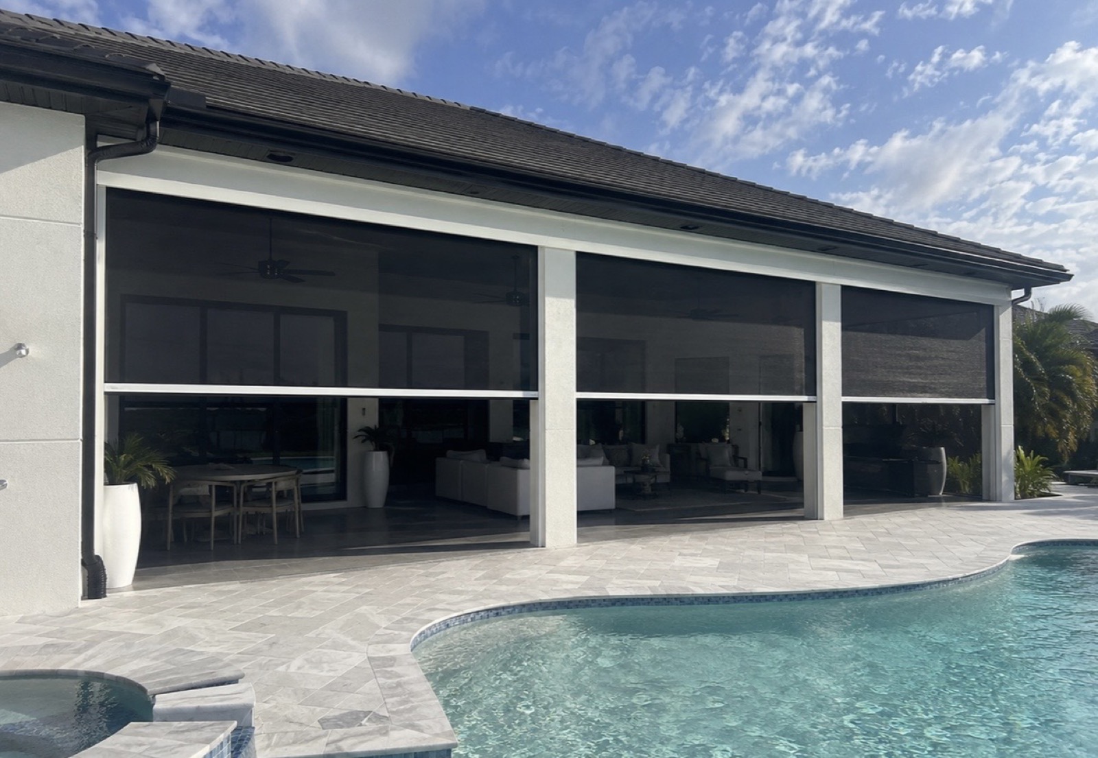Bug screen roll-down shutters poolside Cat 5 Protection SWFL